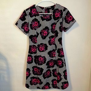 size s floral striped dress (navy blue stripes w/ pink & fuschia floral accents)